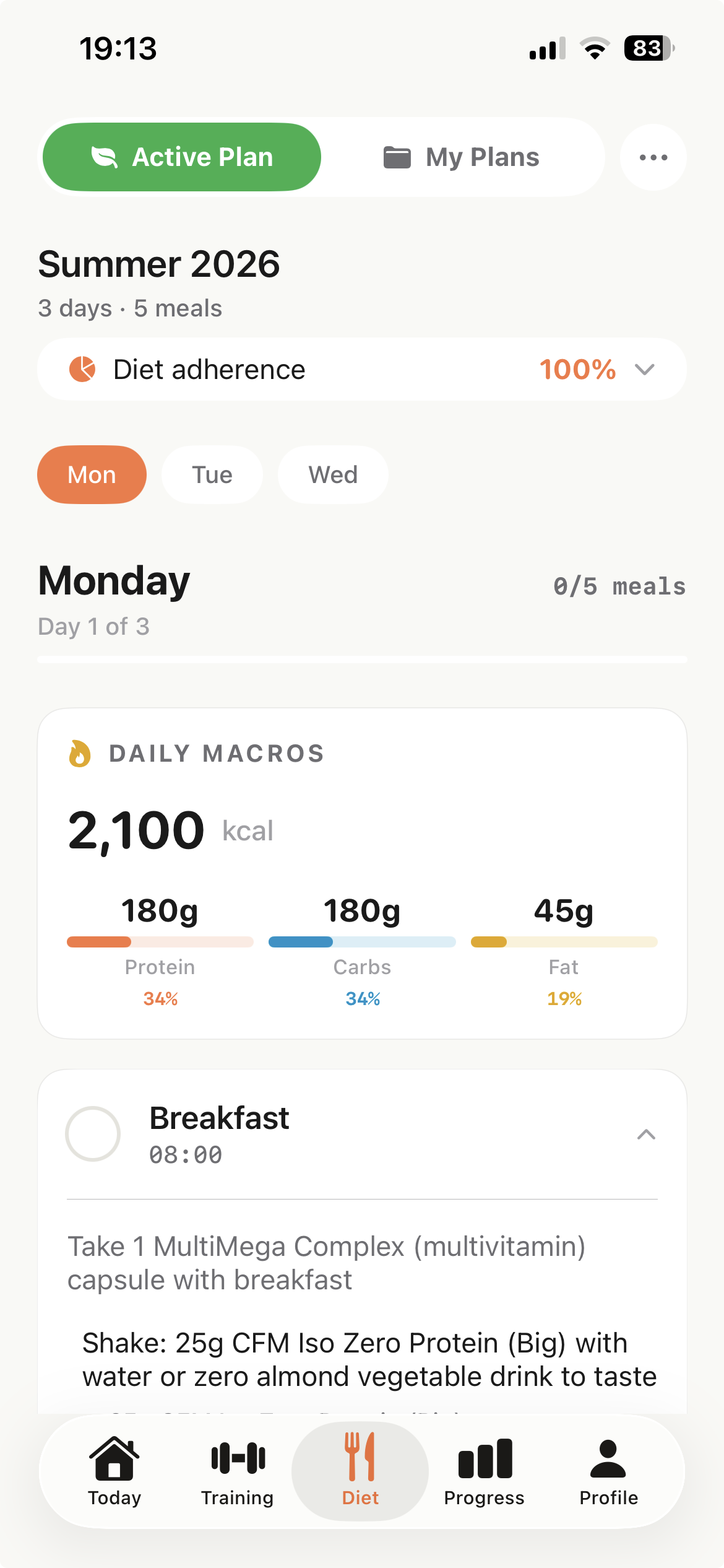 A diet plan in BulkUp