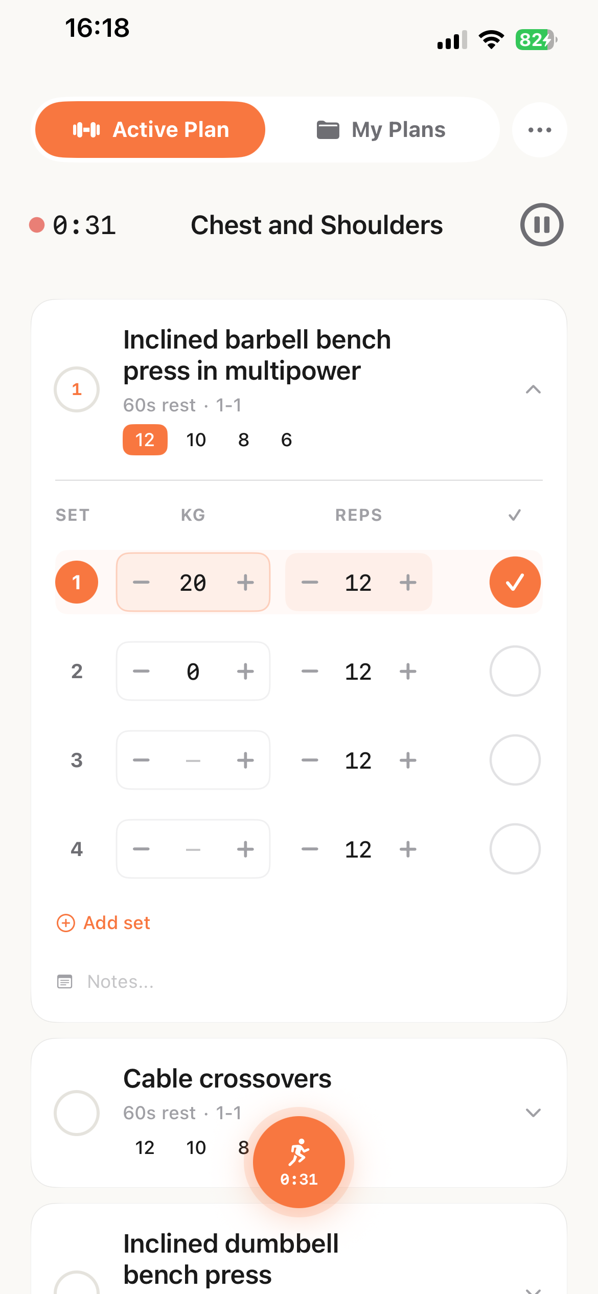 Logging a workout in BulkUp